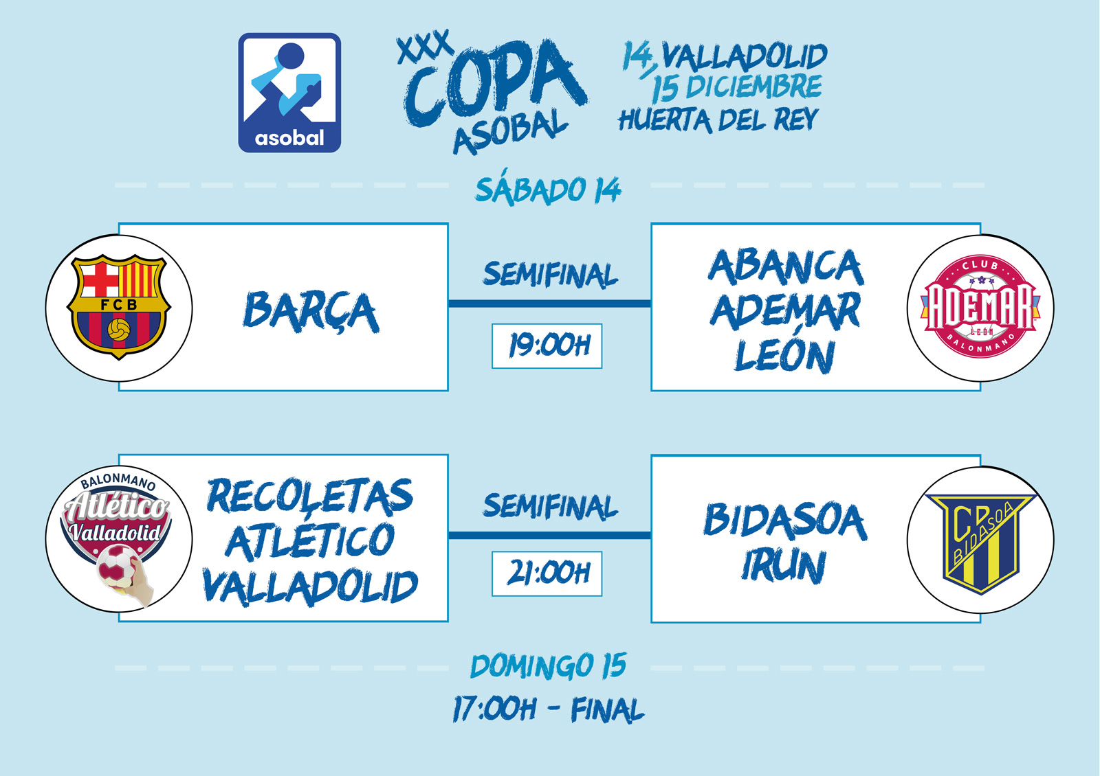 Recoletas At. Valladolid-Bidasoa Irún y Barça-Abanca Ademar León, semifinales de la Copa ASOBAL